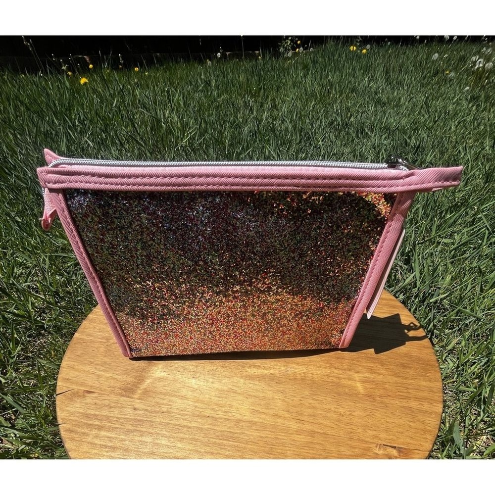 Belle Maison Coated Glitter Pink Cosmetic Bag w/Heart - Picture 5 of 9